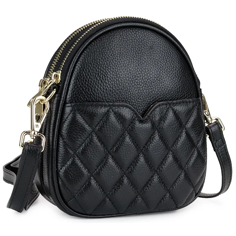 

Leather Female Bag Top Layer Cowhide 2019 New Fashion Rhombic Mobile Phone Bag Multi-function Makeup Shoulder Messenger Bag