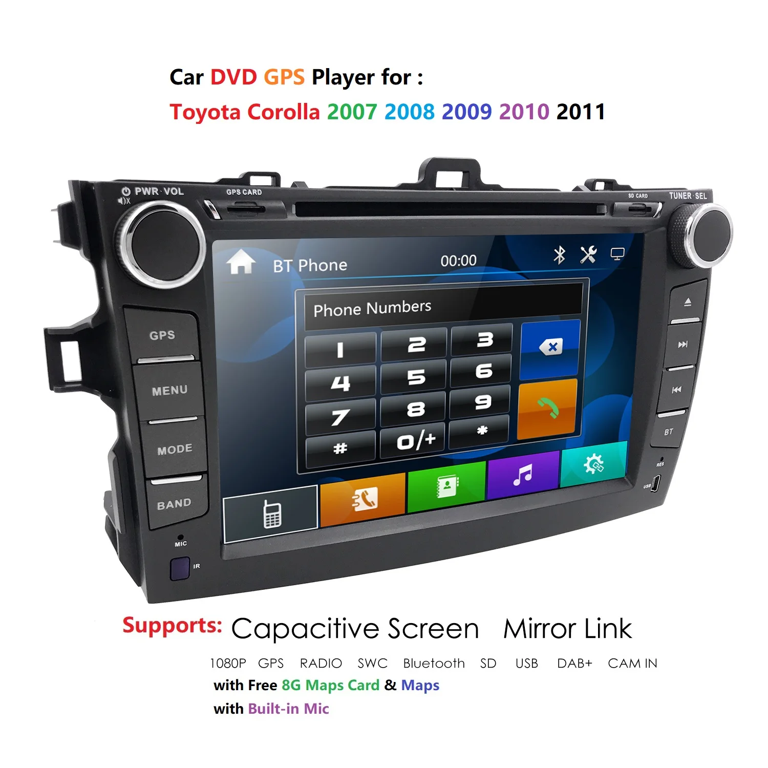 Автомобильный DVD плеер 8 дюймов стерео для TOYOTA COROLLA 2007 2011 SWC Bluetooth GPS навигация радио