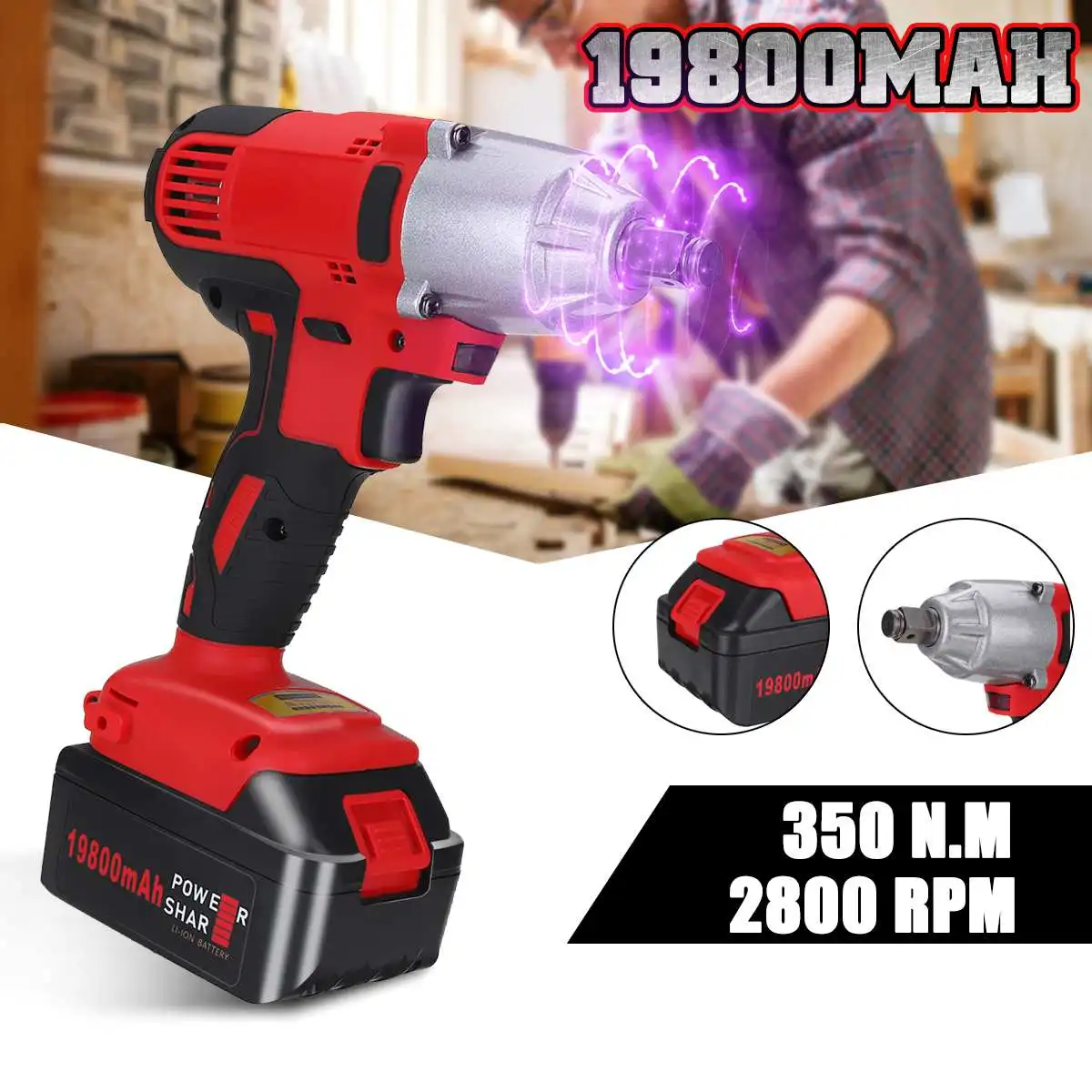 

DRILLPRO Electric Wrench Brushless Wrench Impact Wrench 110V/220V 19800mAh Crodless Hand Drill Tool Torque Power Tool Accessory