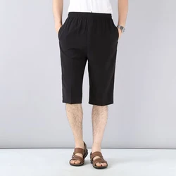 Men's Shorts Summer Breeches Ice silk 3/4 Length Trousers sports shorts thin casual pants stretch large size old loose big pants