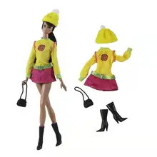 Accesorios para muñecas BJD, bonito sombrero, bolso, botines, vestido amarillo de manga larga para Barbie, ropa informal, trajes, zapatos, juguetes, 1/6