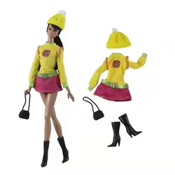 BJD – accessoires de poupées, joli chapeau, sac à main, chaussons à manches longues, robe jaune pour Barbie, vêtements décontractés, tenues, chaussures, jouets, 1/6 