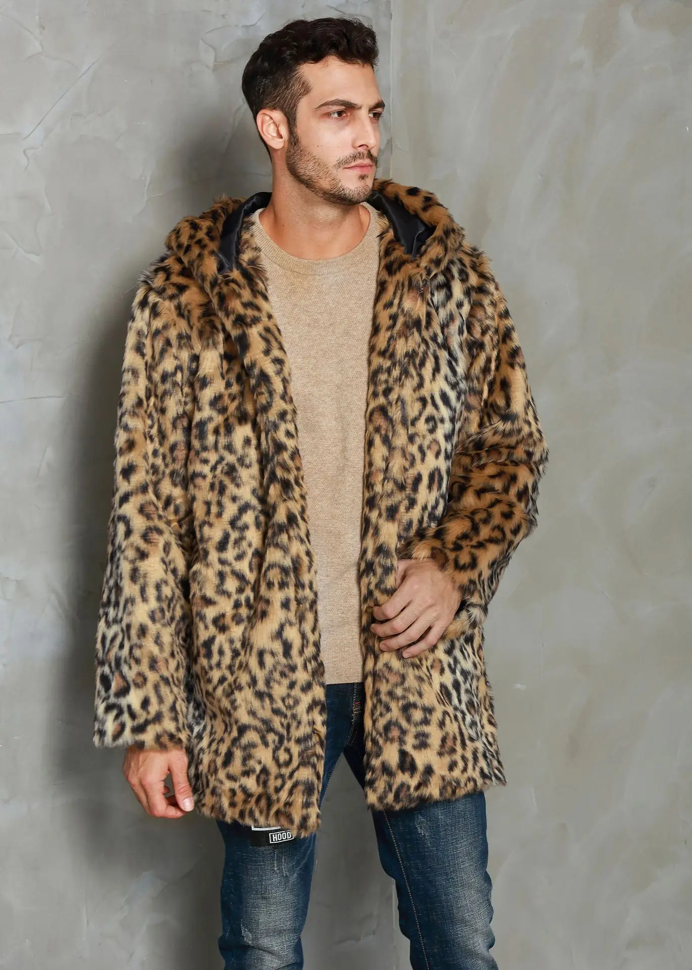 Мужские меховые пальто леопардовая куртка с капюшоном имитация водной гривы модная Роскошная красивая парка пальто Мужское пальто