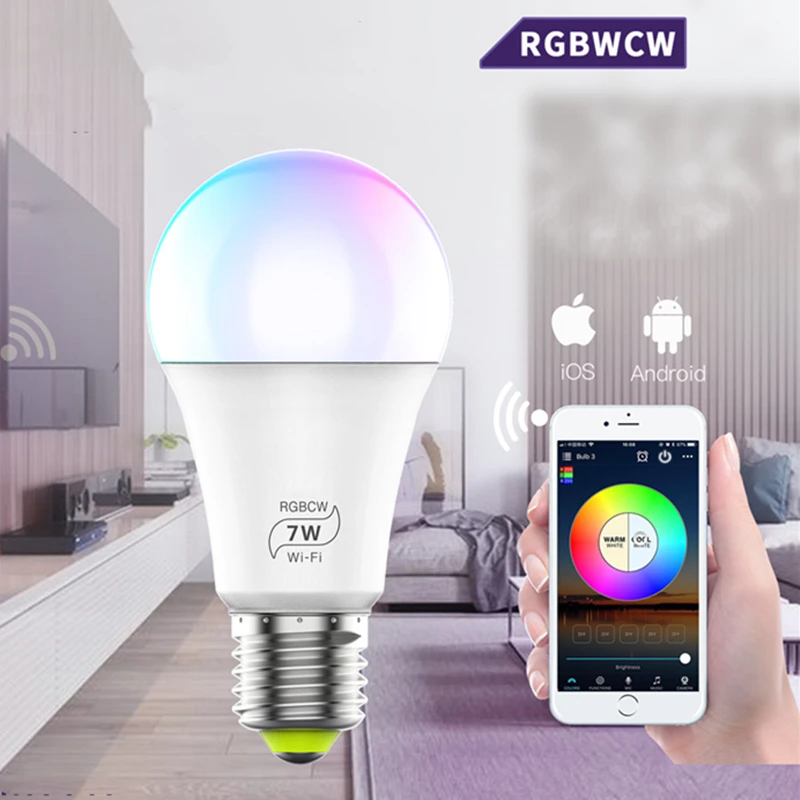 

led lamp smart house wifi smart bulb voice control e27 b22 music rhythm color lamp Amazon Alexa Google home IFTTT