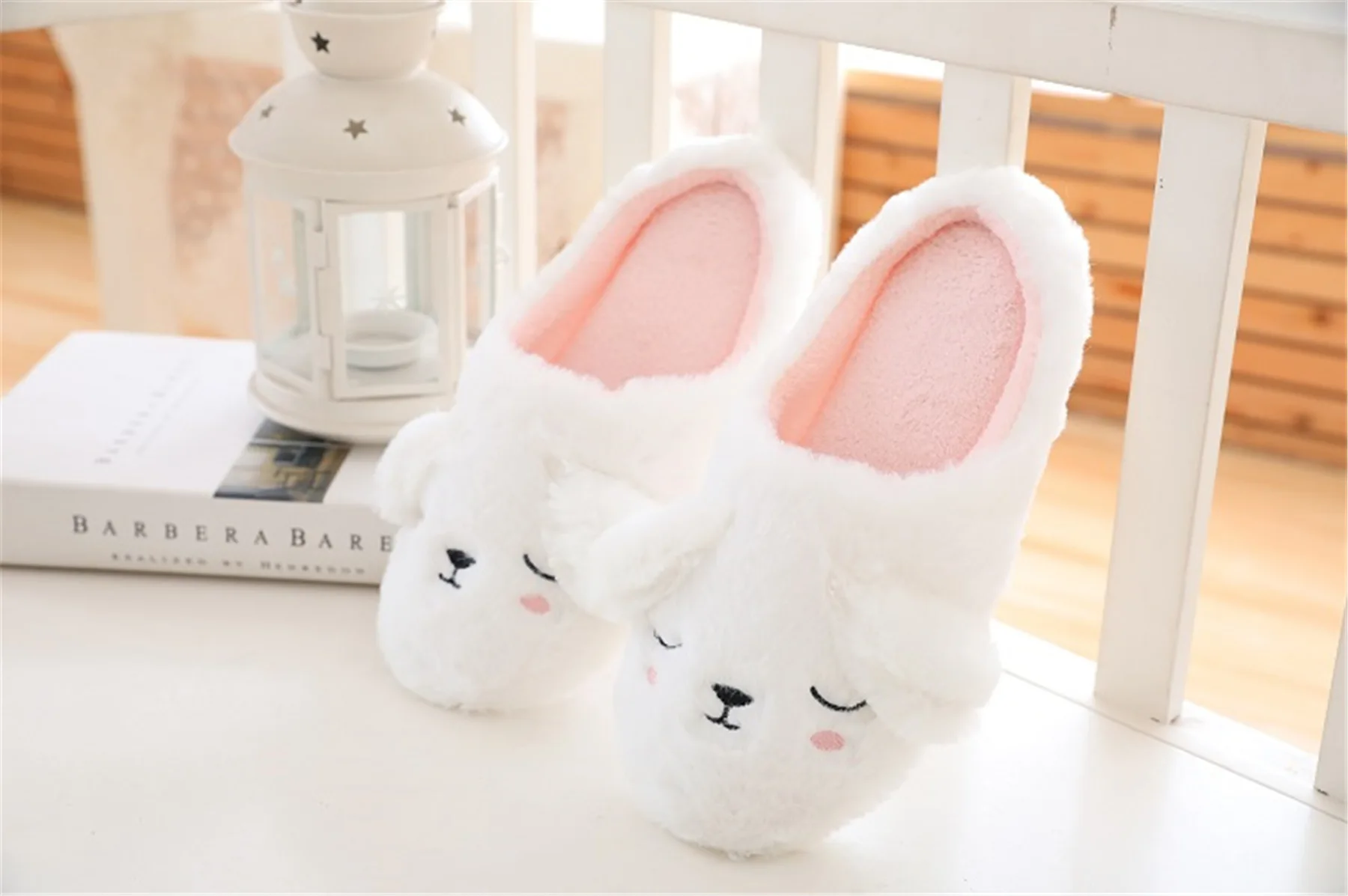 Millffy Cute cortoon cozy comy home indoor warmwhite rabbit slipper Cartoon sleep bunny Plush Slippers women slipper