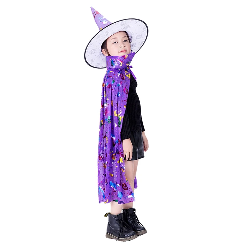 Маскарадный костюм волшебник, ведьма; плащ; накидка; халат с капюшоном для показательные Halloweens От 2 до 14 лет Хэллоуин Детский костюм для детей