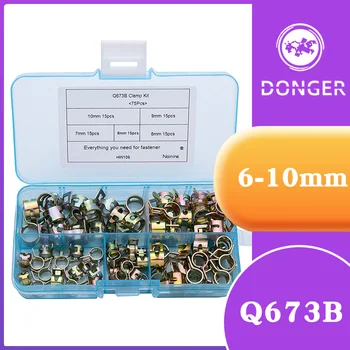 

75Pcs/set 6-10mm Q673B Vacuum Spring Fuel Oil Water CPU Hose Clip Pipe Tube for Band Clamp Metal Fastener Assortment Kit B105
