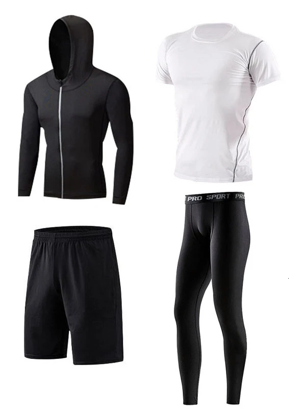 Men sportswear-4-9 Спортивная одежда для мужчин, Компрессионные спортивные костюмы с капюшоном, светоотражающие спортивные костюмы, спортивный костюм для бега, тренировок, фитнеса, тренажерного зала, набор для бега для мужчин - Цвет: Men sportswear-4-9
