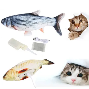 

jumping fish Soft Plush 3D Fish Cat Toy Interactive Chargeable Cat Fish Catnip Toys Stuffed Pillow Simulation Fish Playing Toy
