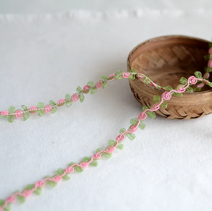 Lace Ribbon Lace Accessories Lace Decoration 4 Meters/lot Width 1.5cm Exquisite Centipede Lace Trim Ribbon Pink with Green DIY Craft Gift Packing Garment Sewing Supplies