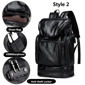 

Anti-theft USB PU Leather Travel Backpack For fitness Men Training Bag With Shoes Storage Travel Duffle Se De Sport Bolsa B188