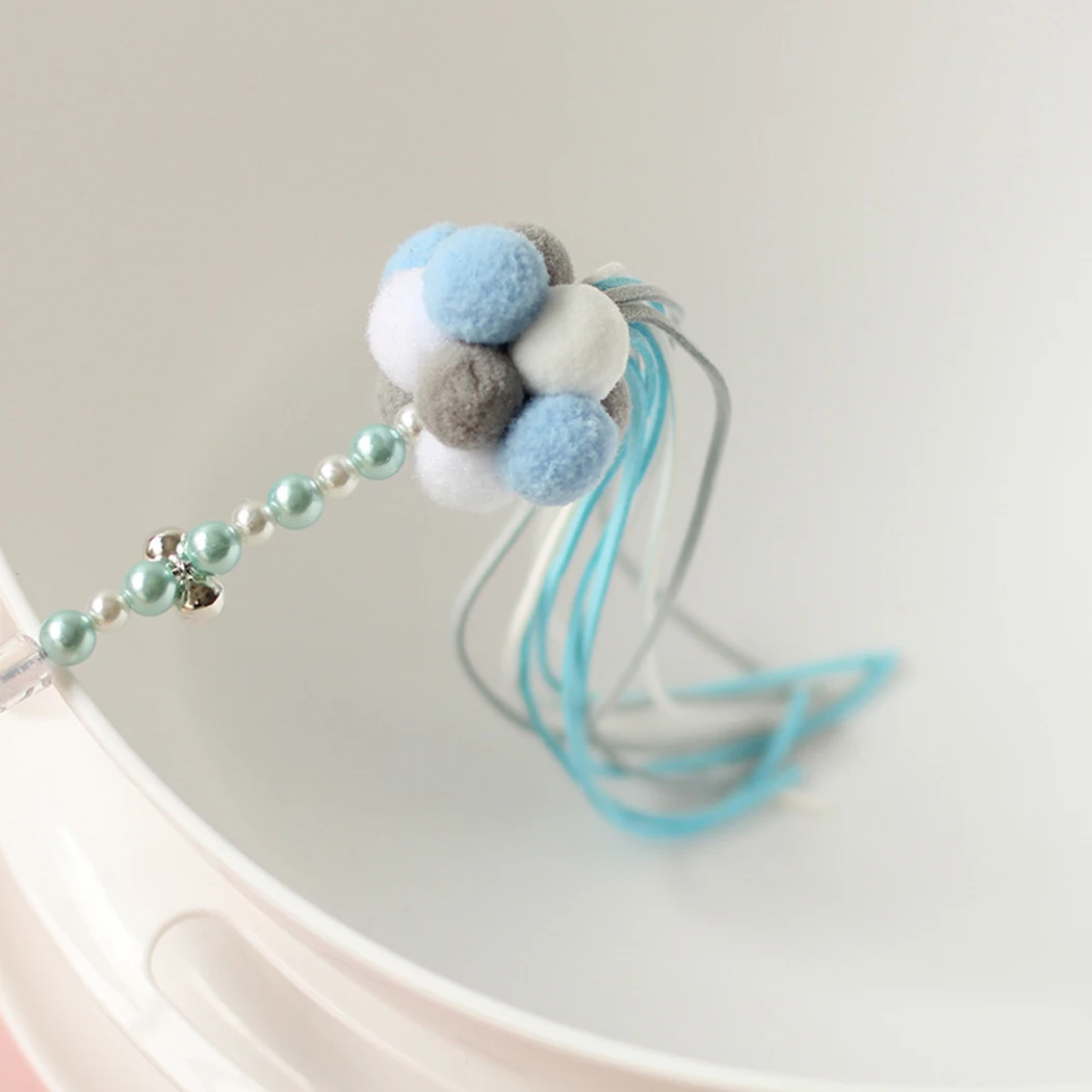 Cat Teaser Wand Beaded Kitten Teaser Stick Cat Interactive Toy Colorful Pet Tassel Wand With Pompom And Bell Pet Supplies