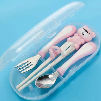 

Children Tableware 3pcs Baby Learning Training Chopsticks Portable Children's Chopsticks Spoons Forks 1 set