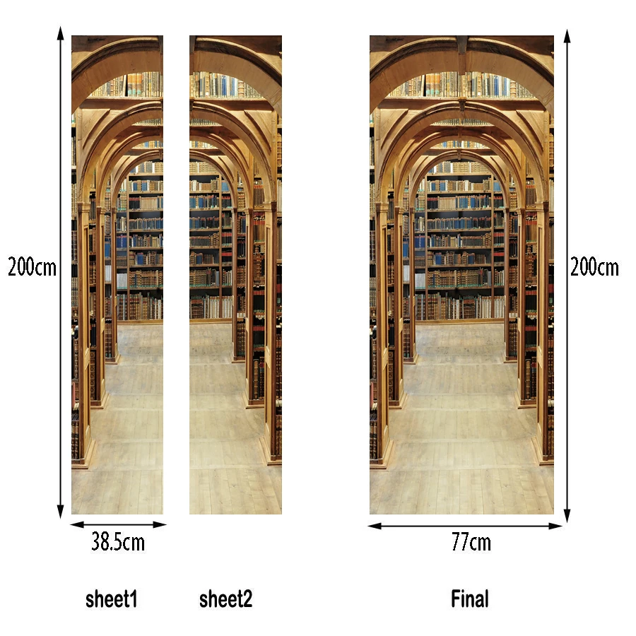 Библиотечная книжная полка, двери, Настенные обои, DIY самоклеющиеся наклейки, виниловый водонепроницаемый съемный наклейки, домашний декор, плакат, наклейка