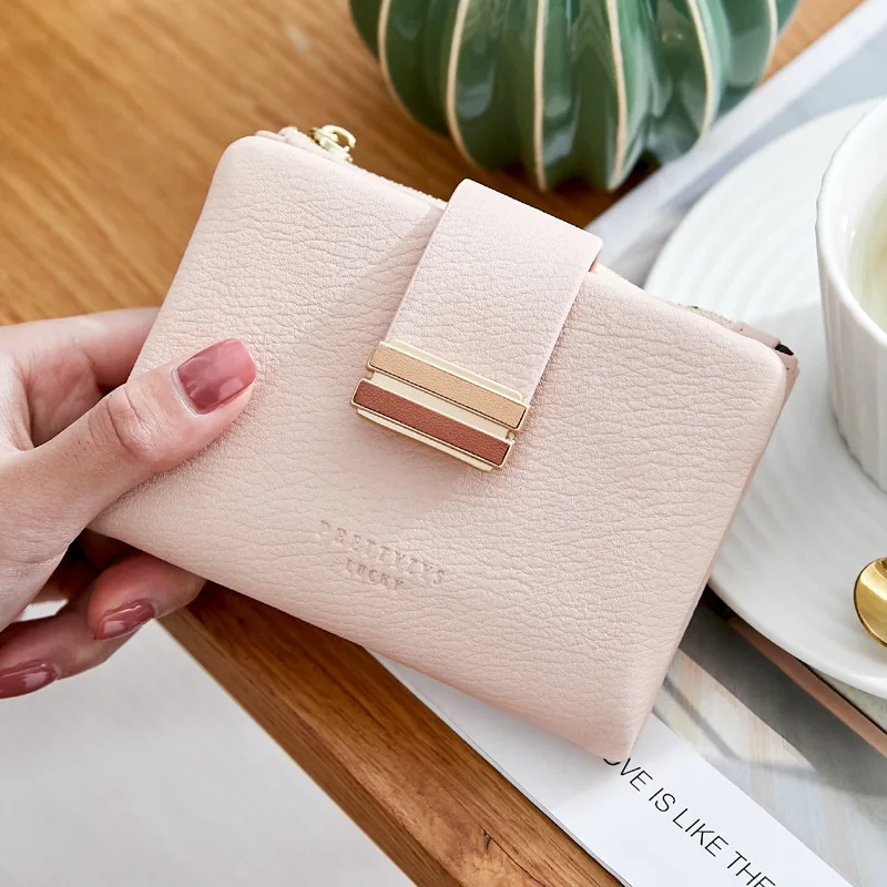 New retro elegant women's short wallet ladies foldable short coin purse simple student leather wallet coin bag