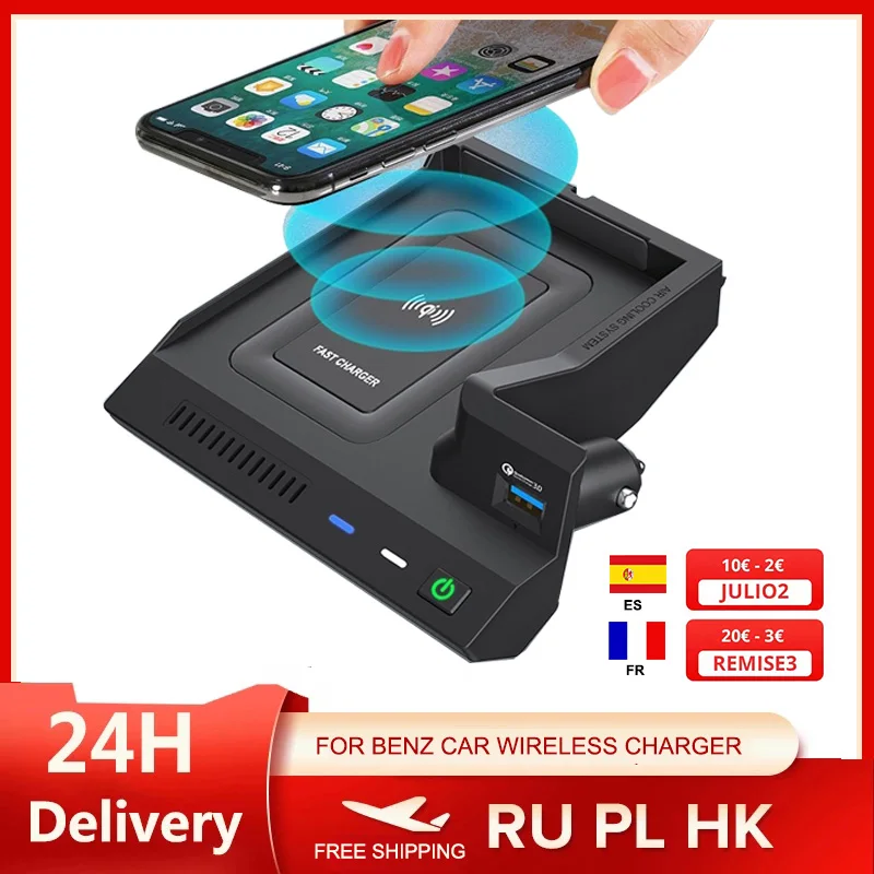Per Mercedes Benz W205 Amg C43 C63 Amg Glc 43 Glc 63 X253 Classe C Glc 10W Caricabatterie Wireless Per Auto Caricabatterie Per Telefono Qi Custodia Di