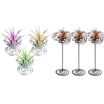 

12 Pieces Air Plant Holder Air Plant Tabletop Container Stainless Steel Wire Silver & 3x Air Plant Stand Holder Air Plant Base C
