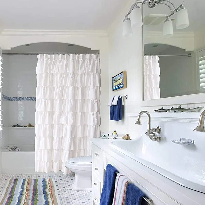 Гофрированная занавеска для душа мягкий домашний декор полиэстер, декоративные аксессуары для ванной комнаты отлично подходит для душа и ванны белый, 71 дюймов X