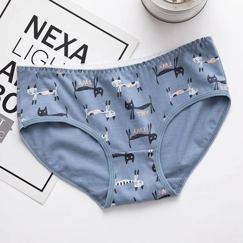 Cat Printed Pattern Cotton Underwear Lingerie Striped Girl Briefs Breathable Ladies Underpants Cartoon Women Panties S1