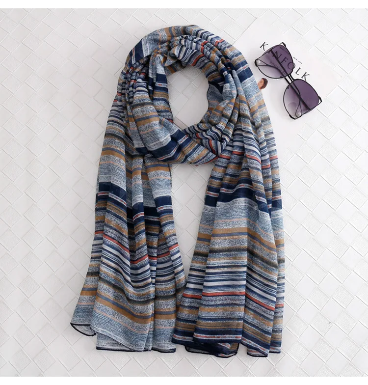 

2019 New Stripe Print Scarves Shawls Wrap Women Long Soft Stripe Scarf Hijab Headband 2 Color Free Shipping