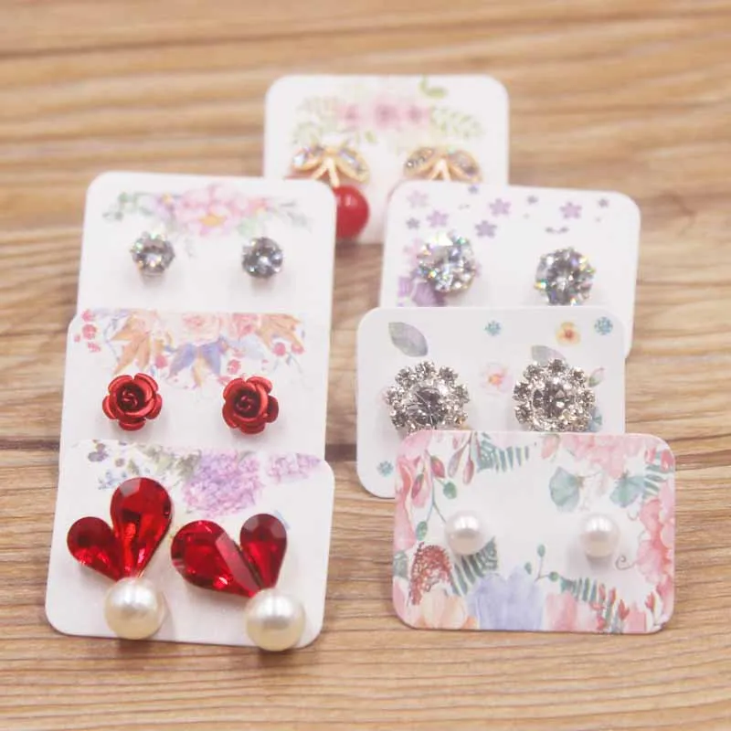 Jewelry Cards 100PC multi flower pattern small earring paper package card DIY handmad elegant stud earring card white kraft paper