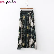 Элегантные плиссированные юбки Новинки для женщин Винтаж цветочный с принтом цепей эластичный Высокая Талия Миди-юбки женские офисные длинная Плиссированная юбка