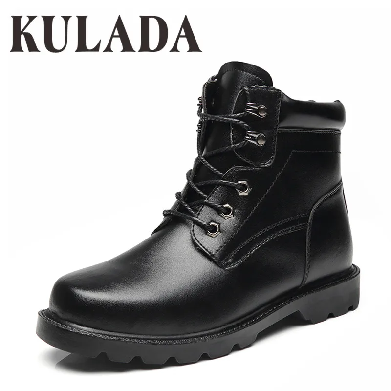 

KULADA Boots Men's Winter Shoes Warm Men Ankle Boots Top Quality Split Leather Wear Resisting Casual Shoes Men Military Boots