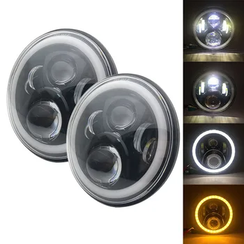 

2pcs 7Inch LED Headlamps with Halo Ring Amber Turn Signal For Lada Niva Urban 4x4 s uzuki samurai For J eep W rangler Off Road
