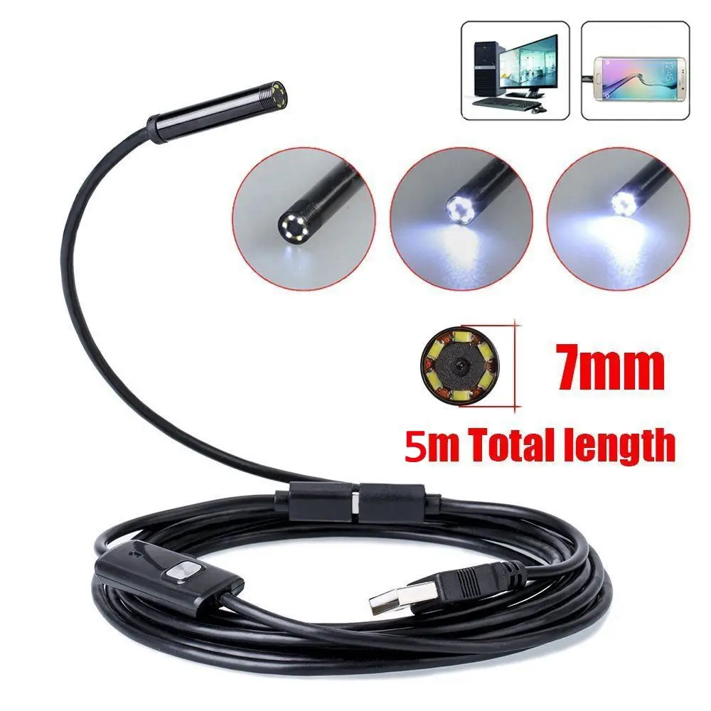 

Pipe Inspection 5M 7mm Camera Plumbing Water-Proof USB Drain Endoscope Sewer Snake Tube Inspection Video Camera For PC Android