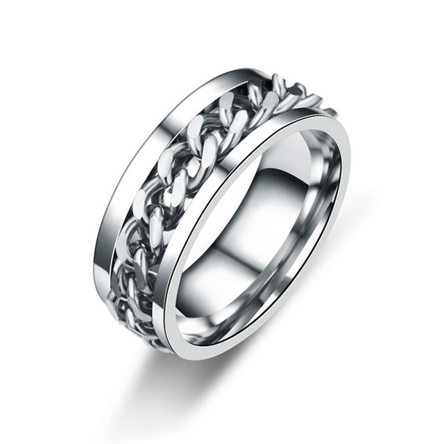 Spinner Chain Men Rings Cool Stainless Steel 8mm Width Fashion Rings For Men Women Jewelry Party Gift