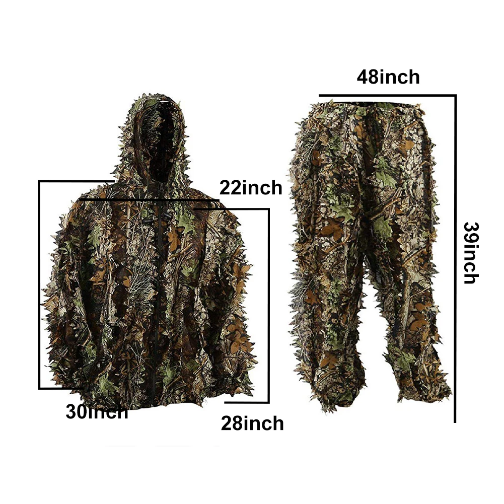 Открытый Охота Камуфляж 3D лесной лист с капюшоном куртка пальто брюки одежда дышащий светильник и удобный комплект