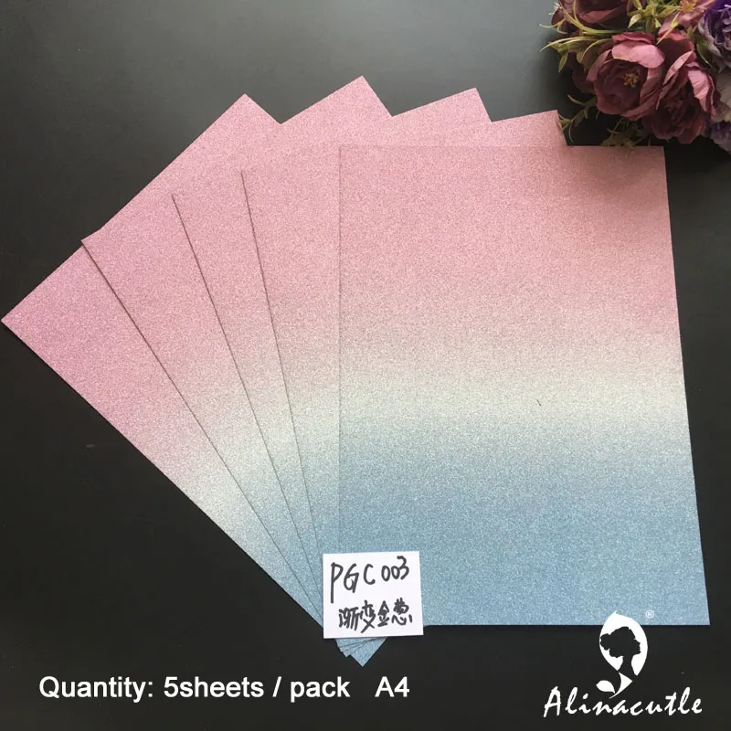 

5pc Premium Ombre Glitter Card A4 250gsm Paper DIY Scrapbooking paper pack craft Background pad Alinacraft