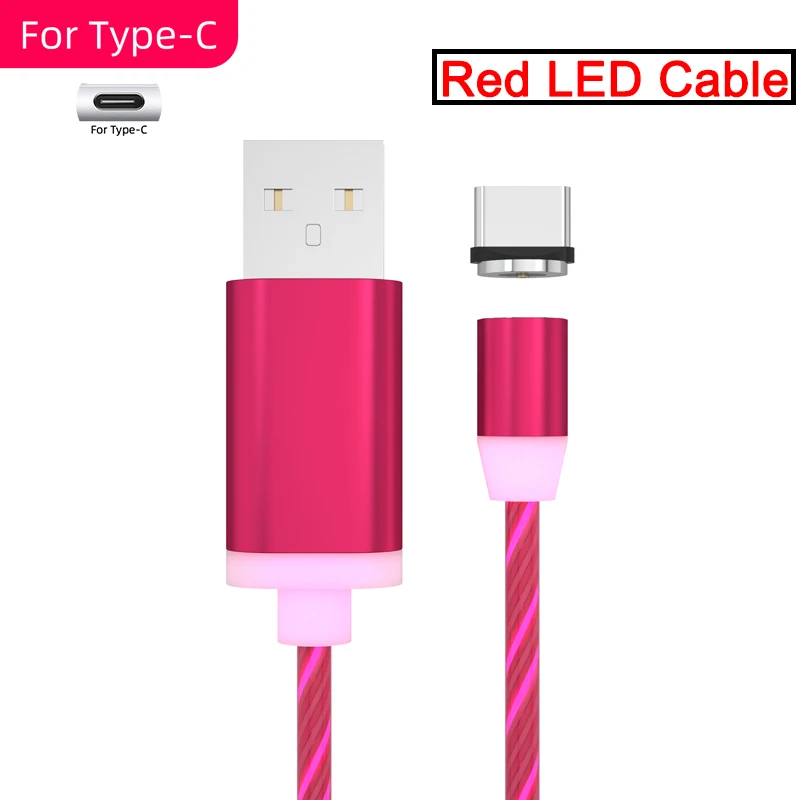 2 м светильник ing магнитное зарядное устройство для iPhone кабель течёт светильник светодиодный кабель Micro USB type-C зарядный провод магнит зарядное устройство тип ленты C - Цвет: Red for Type C