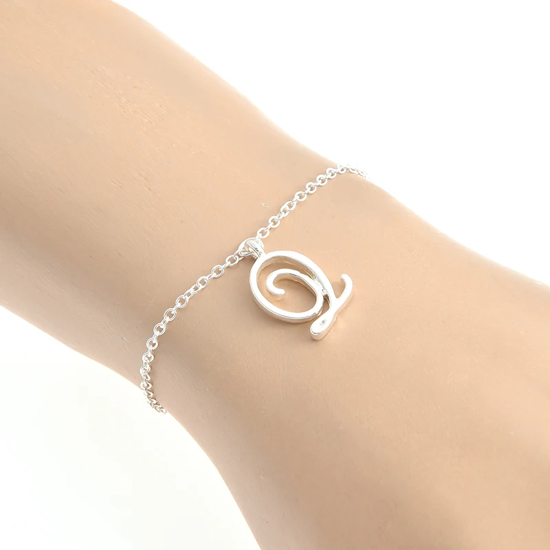 Monogram Cursive Initial Q Name Bracelet Swirl English Alphabet Letter Initials Text Character Chain Bracelets Gift For Friends Chain Link Bracelets Aliexpress