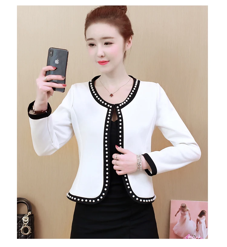 Chaquetas mujer короткая женская куртка casaco feminino пальто и куртки женская белая женская куртка с длинным рукавом и бисером AE22