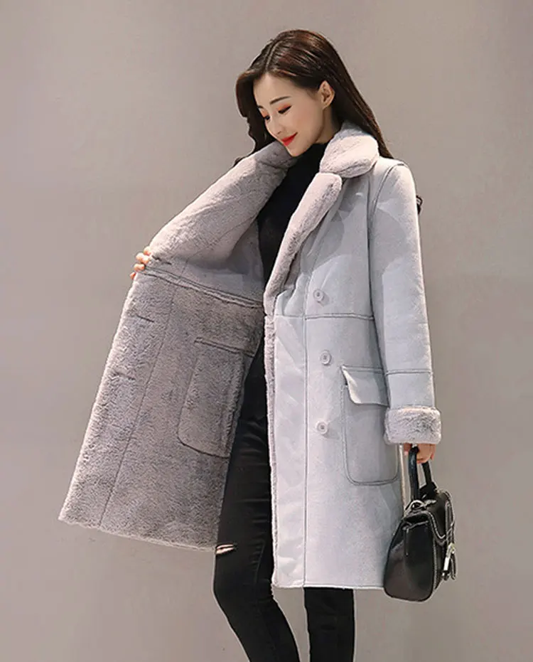 Light Pink HEE GRAND/теплые пальто из искусственного меха, большие размеры XXL, зимние женские толстые замшевые парки, новая осенняя двубортная длинная куртка, Женская WWC165 - Цвет: Light Pink