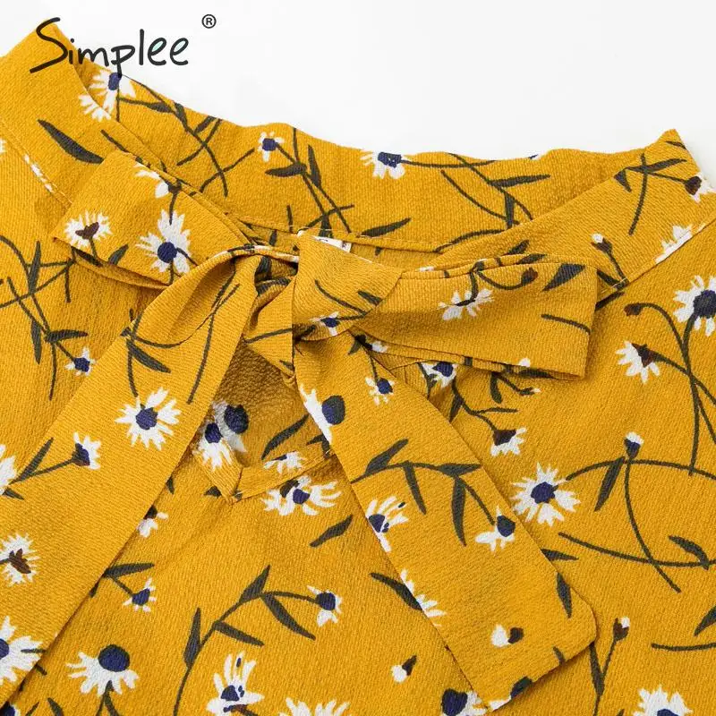 Simplee, повседневное женское осеннее платье, уличная одежда, с рюшами, с длинным рукавом, с цветочным рисунком, женское платье с высокой талией, с бантом, а-силуэт, облегающее, бохо платье