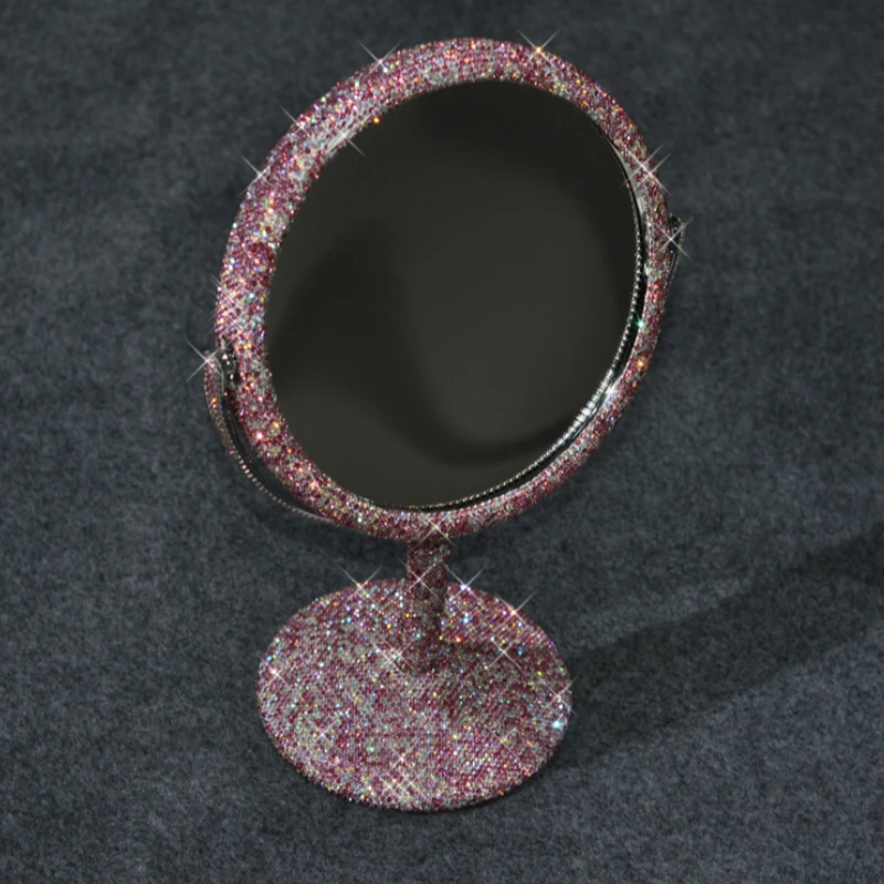 Sparkling High-grade Diamond Makeup Mirror Creative Rhinestone Mirrors  Rotatable Girl Bling Room Table Makeup Decor Round Mirror