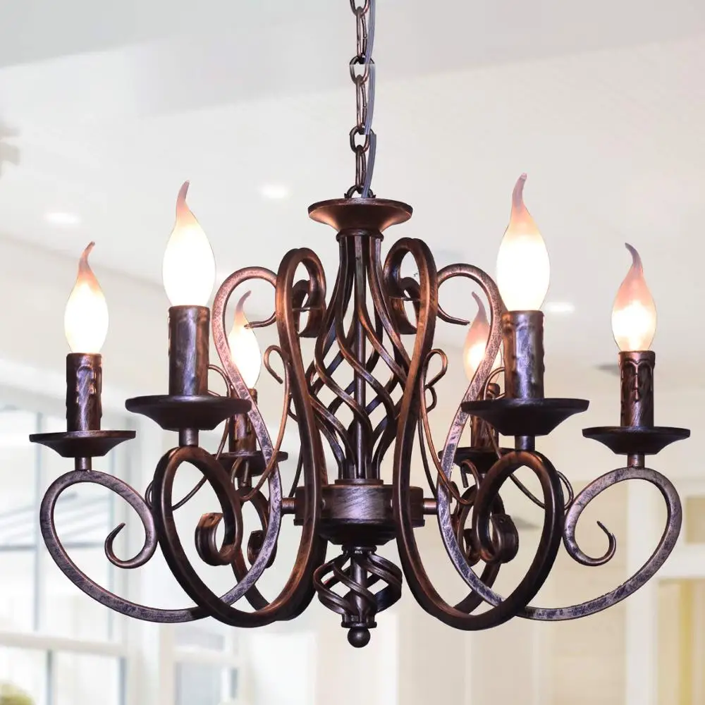 Height quality Candle Iron Vintage French Country Chandeliers 6 Lights Metal Light Fixture Hanging Lighting