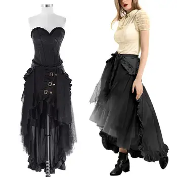 

Skirt women's retro lace mesh gauze irregular large swing long skirt