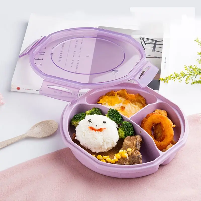 Круглая пшеничная соломенная коробка для ланча с ложкой Bento box креативная квадратная посуда
