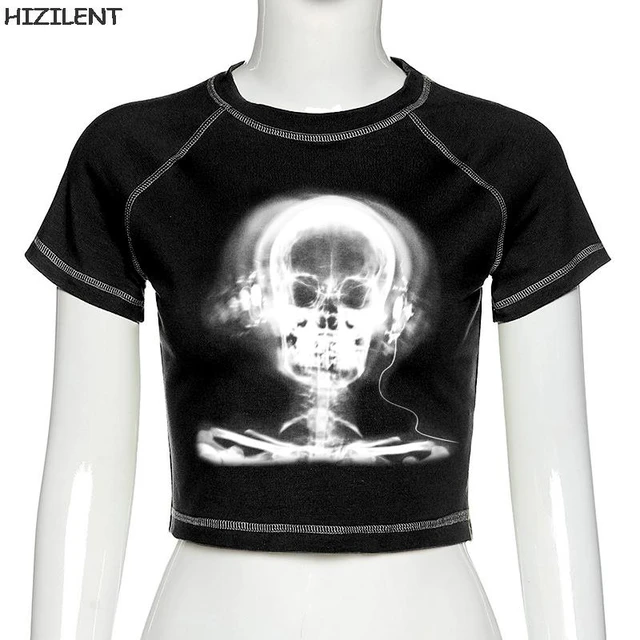 💀 White Skeleton Cropped Top Y2K