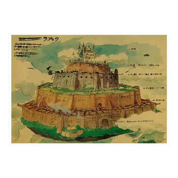 

Hayao Miyazaki anime sky city retro kraft poster wall sticker bedroom home decoration painting B picture 50.5x35cm