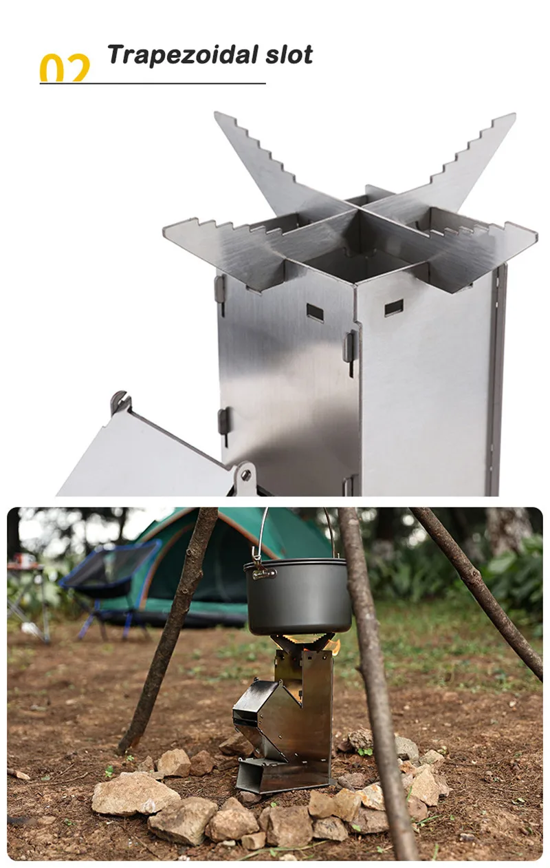 Practical Outdoor Folding Mini Rocket Stove Stainless Steel 613g Sadoun.com