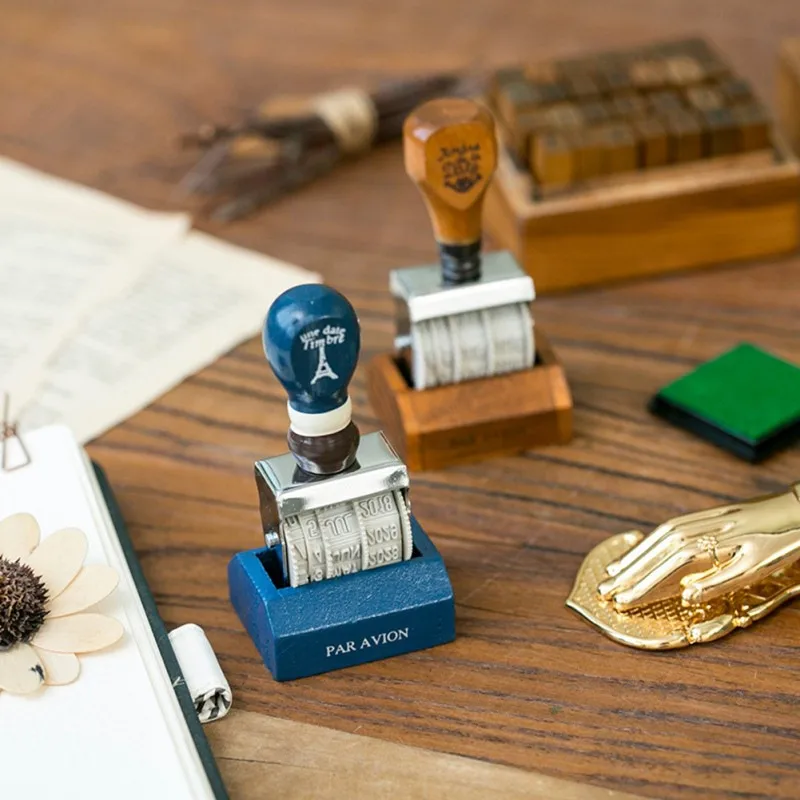 Деревянная ручка Дата Ретро Дата штамп с деревянной ручкой бытовой уникальный Ролик Штамп портативный деревянный DIY ремесла