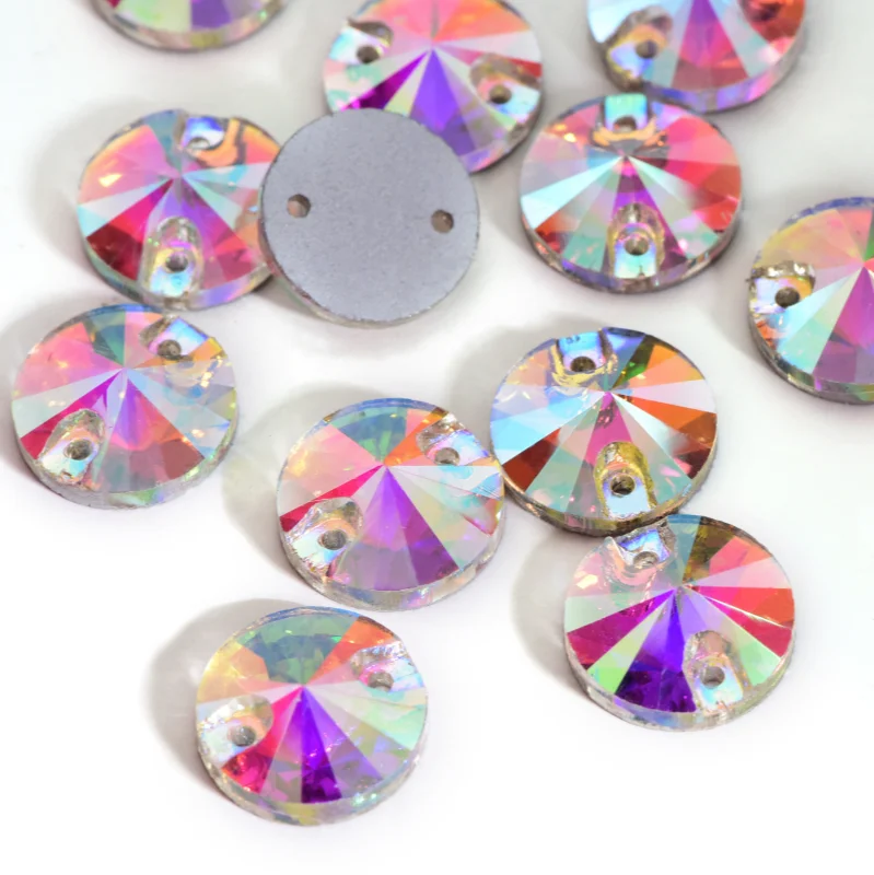 Crystal AB round rivoli glass sew on rhinestones (3)
