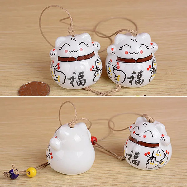 Ceramic Lucky Cat Pendant Wind Chimes Car Ornament Hanging Figurine Home Decor xqmg Wind Chimes & Hanging Decorations Crafts New 4
