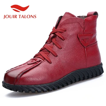 

JOUIR TALONS Hot Sale Brand New women shoes Casual Genuine Leather Cross-tied Round Toe Short Plush Winter Snow Ankle Boots