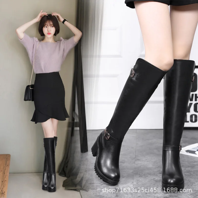

Overknee Boots High With Side Pull Chain Length Boots Woman Coarse With Knight Boots Waterproof Platform High Canister Increase