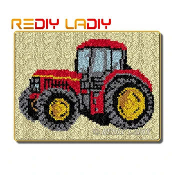 

Latch Hook Kits Make Your Own Rug Red Farm Tractor Crocheting Cushion DIY Carpet Rug Acrylic Yarn Printed Canvas Hobby & Crafts